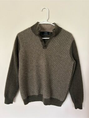 Kinross Cashmere Quarter Button Patterned Size Medium